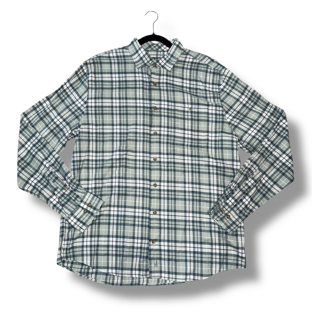 Johnnie-O Surfflannel Plaid Button Down Shirt Men's Size Large Green White Blue